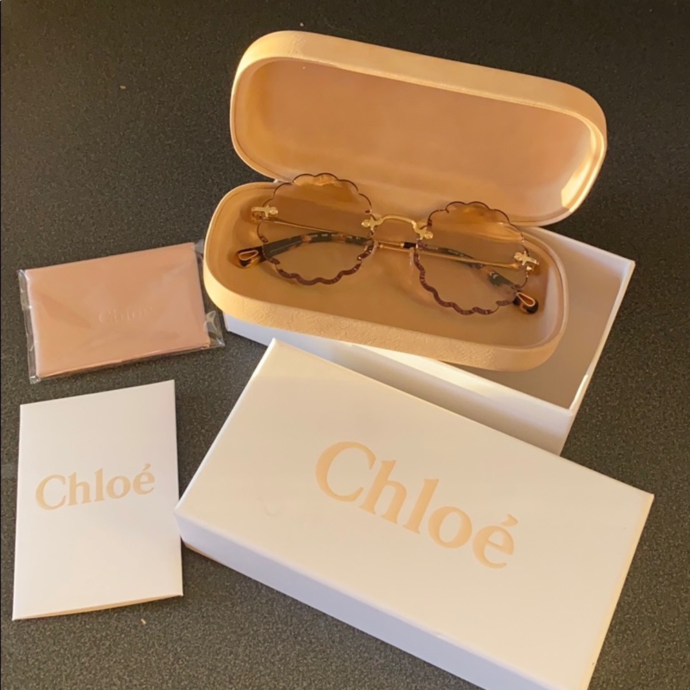 Chloe Scalloped Sunglasses in Gold and Brown